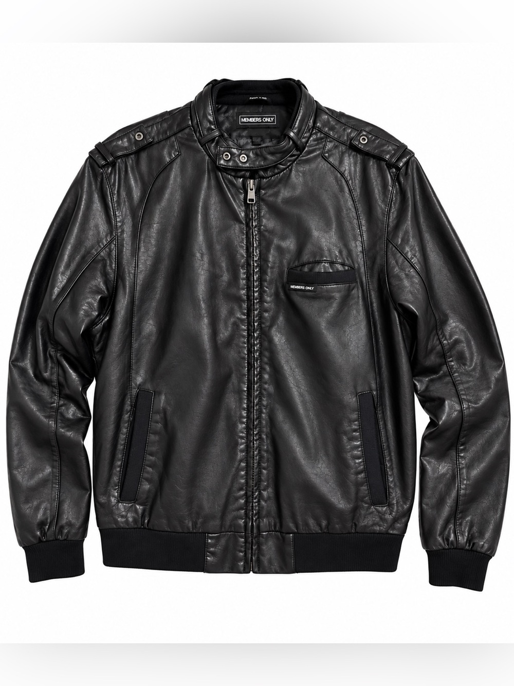 Members Only Black Faux Leather Moto Bomber Jacket Size XL